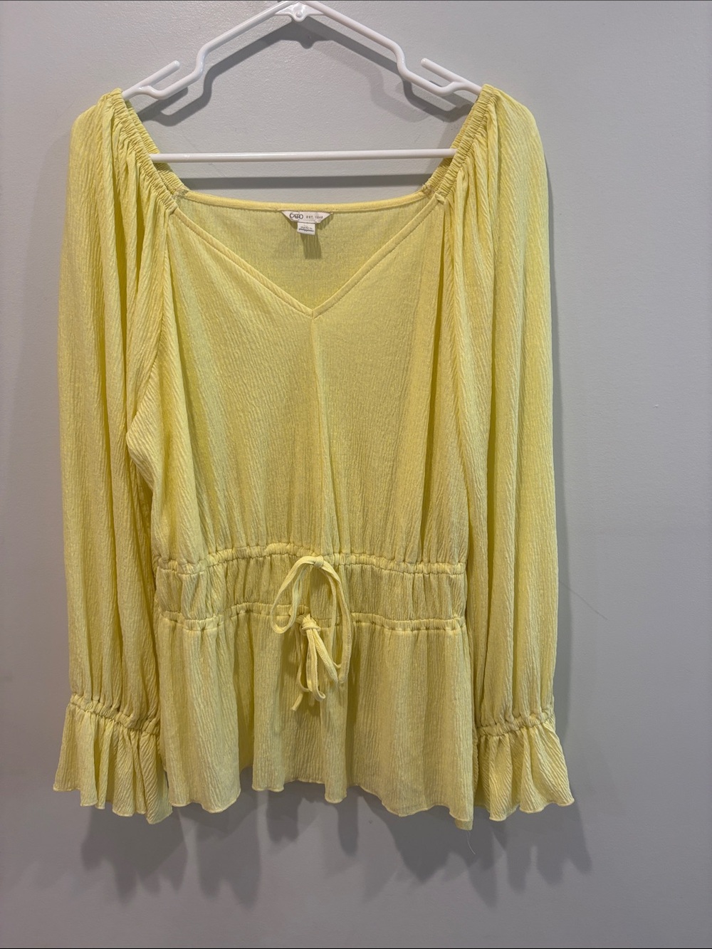 Cato Pale Yellow Peplum with Drawstring Waist ptp 23 length 26